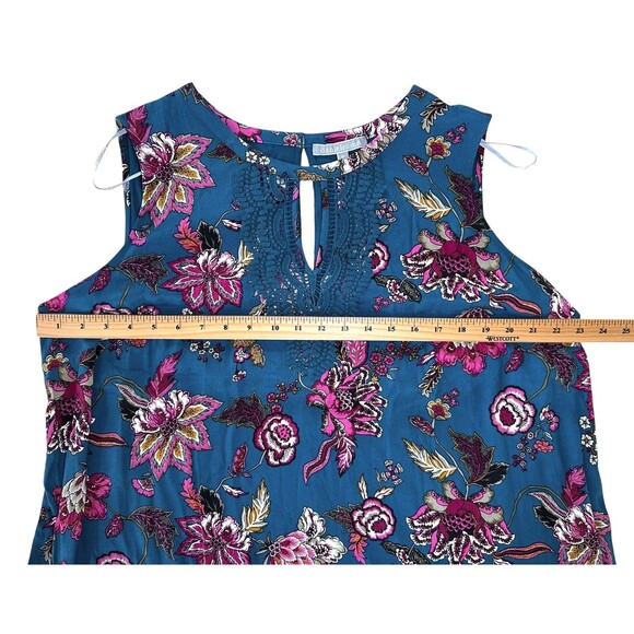 Daniel Rainn Women's Floral Flow Tank with Crochet Neckline Plus Size 2X Blue - Picture 8 of 9